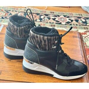 Michael Kors Georgie Trainer MK Signature Black Wedges Lace-up Sneakers Size 8.5